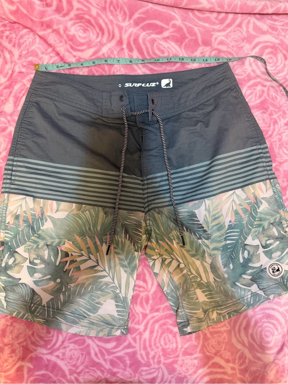 Men’s Gray & Green Tropical Swim Trunks